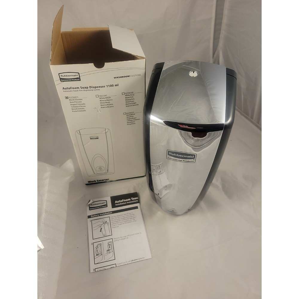 Rubbermaid Autofoam Soap Sanitizer Dispenser FG750411 Touch-Free Wall Black/Chro